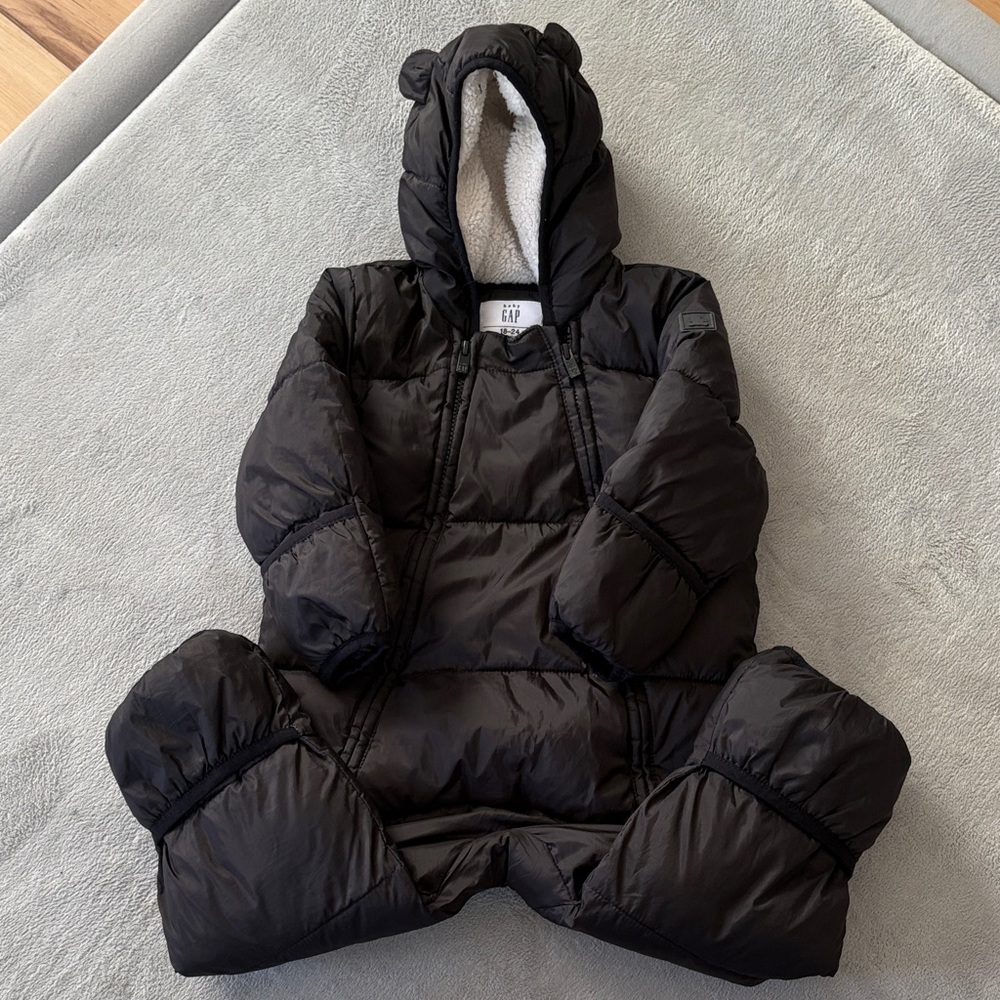 Black Baby Snowsuit with Bear Ears